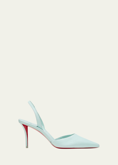 Shop Christian Louboutin Apostropha Leather Slingback Red Sole Pumps In Iceberg