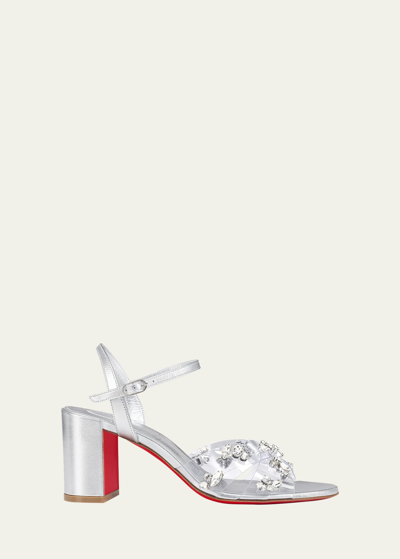 Shop Christian Louboutin Queenie Embellished Crisscross Red Sole Sandals In Crysilverlin Silv