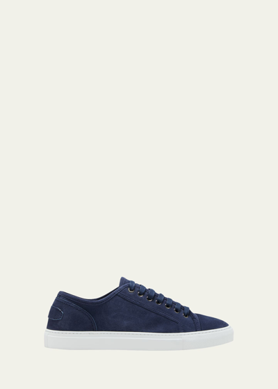 Shop Brioni Men's Sustainable Low-top Suede Sneakers In Sapphire