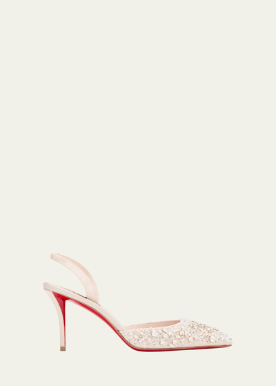 Shop Christian Louboutin Queenissima Embellished Red Sole Slingback Pumps In Leche/crystal