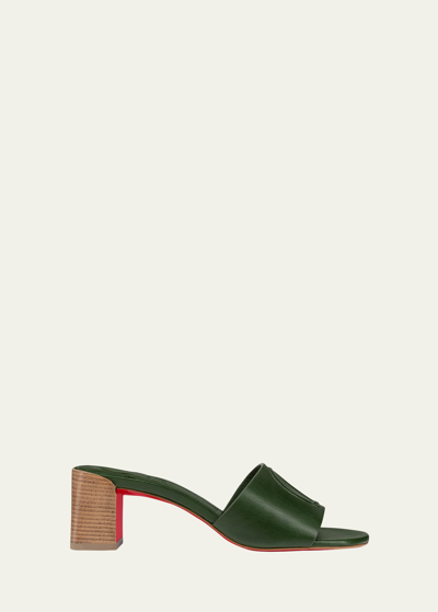Shop Christian Louboutin Leather Logo Block-heel Mules In Dark Green