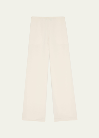 Shop Theory Oxford Crepe Wide-leg Pull-on Pants In Rice