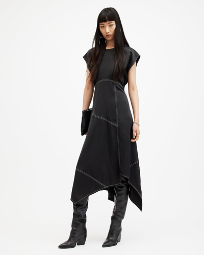 Shop Allsaints Agnes Panelled Asymmetric Maxi Dress In Black