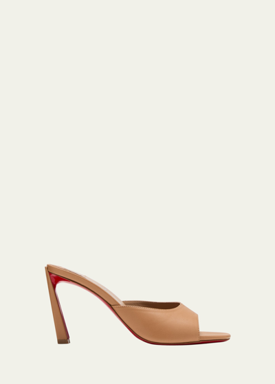 Shop Christian Louboutin Condora Leather Red Sole Mule Sandals In Toffee