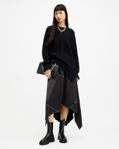 Shop Allsaints Agnes Panelled Asymmetric Maxi Skirt In Black
