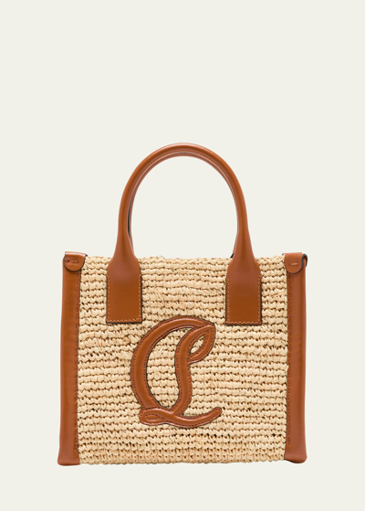 Shop Christian Louboutin By My Side Mini Tote In Raffia With Cl Logo In Natural/cuoio