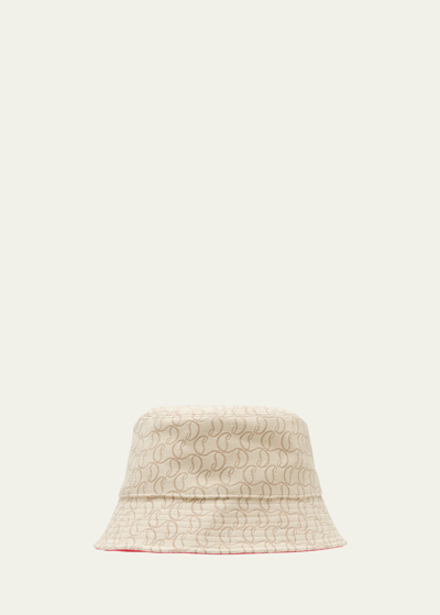 Shop Christian Louboutin Men's Bobino Jacquard Monogram Bucket Hat In Natural