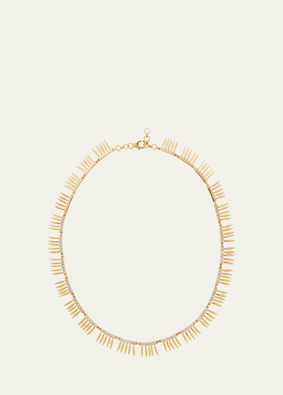 Shop Ileana Makri 18k Yellow Gold Grass Sunny Leaves Necklace With Light Brown Diamonds In Yg