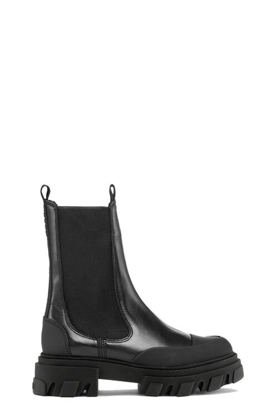 Shop Ganni Stitch Cleated Mid Chelsea Boots In Black
