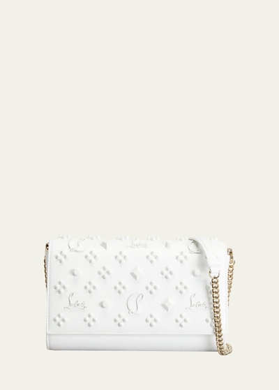 Shop Christian Louboutin Paloma Clutch In Leather With Loubinthesky Spikes In Bianco