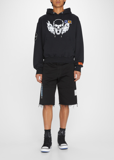 Shop Heron Preston Men's Flaming Skull Hoodie In Black/white