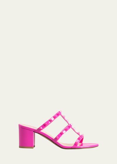 Shop Valentino Rockstud Tonal Patent Caged Sandals In Pink