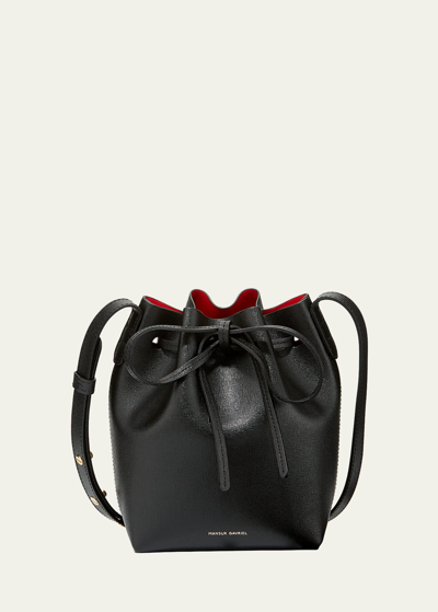 Shop Mansur Gavriel Mini Mini Saffiano Leather Bucket Bag In Black/flamma
