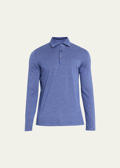 Shop Cesare Attolini Men's Cashmere-silk Polo Shirt In A31-blue