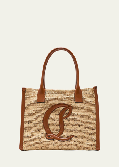 Shop Christian Louboutin By My Side Large Tote In Raffia With Cl Logo In Natural/cuoio