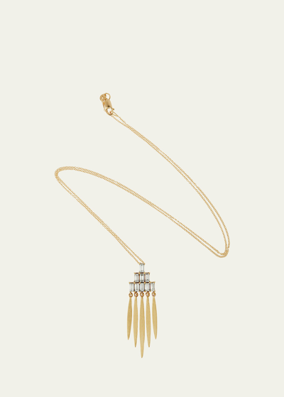 Shop Ileana Makri 18k Yellow Gold Grass Spike Pendant Necklace With White Diamond Baguettes In Yg