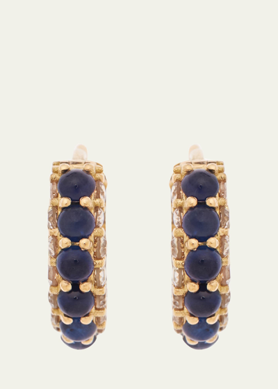 Shop Ileana Makri 18k Yellow Gold Blue Sapphire Streamflow Hoop Earrings In Yg