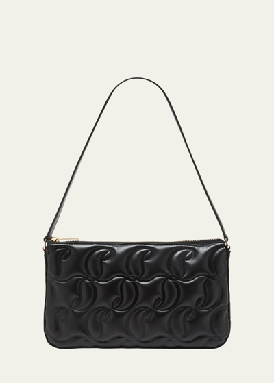 Shop Christian Louboutin Loubila Shoudler Bag In Cl Embossed Nappa Leather In Black