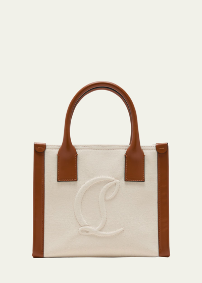 Shop Christian Louboutin By My Side Mini Canvas Tote Bag In 6038 Naturalcuoio