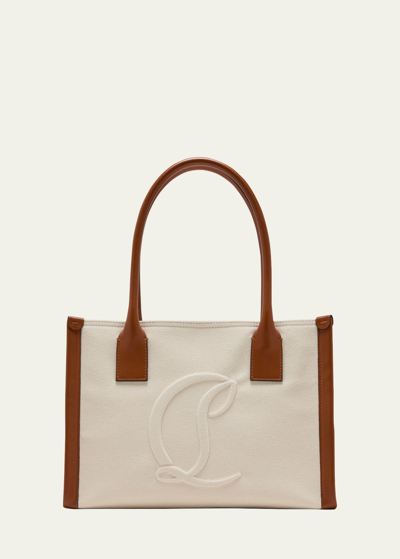 Shop Christian Louboutin By My Side Small Canvas Tote Bag In 6038 Naturalcuoio