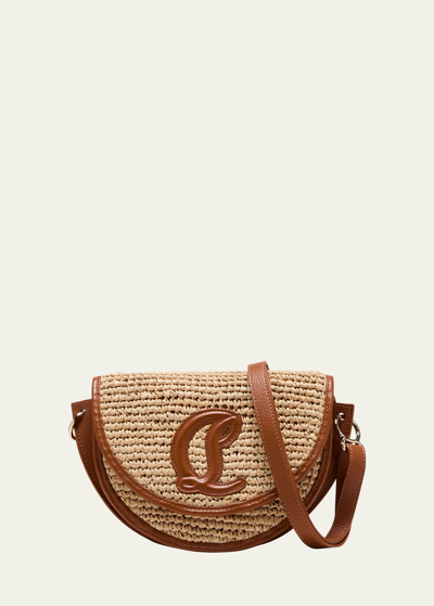 Shop Christian Louboutin By My Side Crossbody In Raffia With Cl Logo In Natural/cuoio