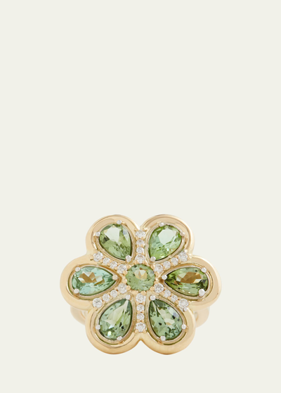 Shop Jamie Wolf 18k Yellow And White Gold Floral Ring With Tourmaline And Diamonds In Yg