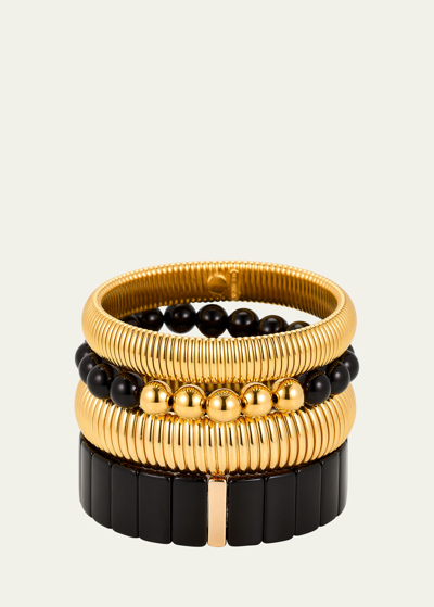 Shop Ben-amun Cobra Bracelets With Black Stone Mix, Set Of 4 In Multi
