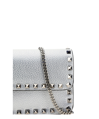 Shop Valentino Rockstud Shoulder Bag In Silver