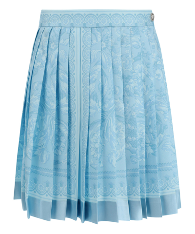 Shop Versace Mini Skirt In Lightblue