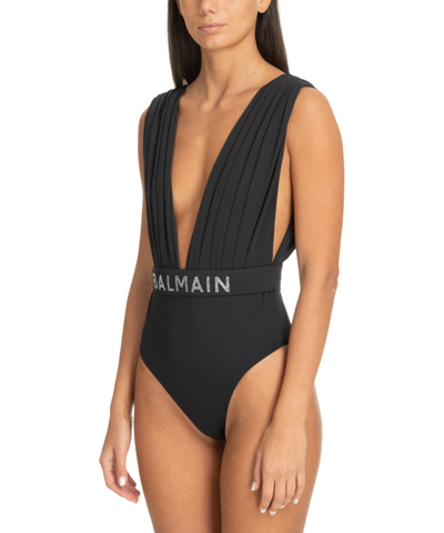 Shop Balmain Swimsuit In Black