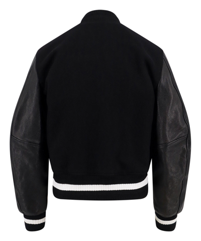 Givenchy Wool Blend Parka With Leather Sleeves And Iconic Branding In Black