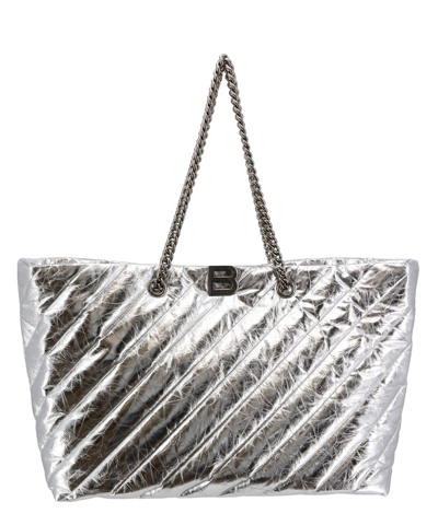 Shop Balenciaga All Crush Tote Bag In Silver