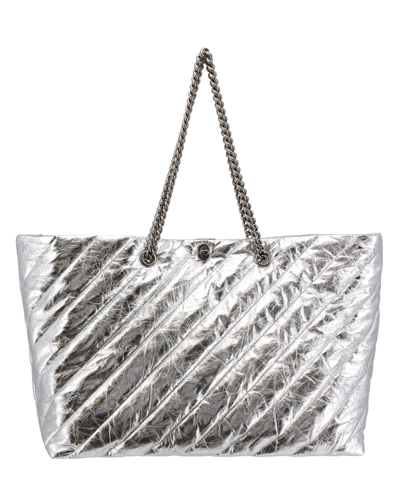 Shop Balenciaga All Crush Tote Bag In Silver