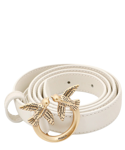 Pinko Fine Ceinture Love Birds En Cuir 2cm In White