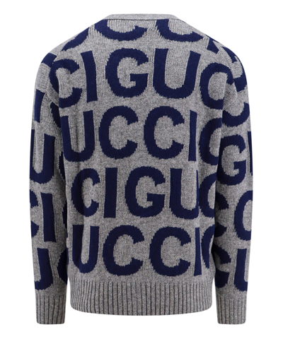Gucci Logo-intarsia Wool Cardigan In Grey