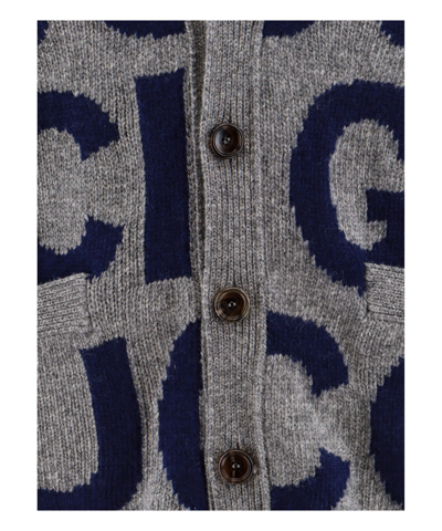 Gucci Logo-intarsia Wool Cardigan In Grey