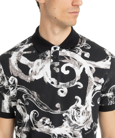 Shop Versace Jeans Couture Watercolour Couture Polo Shirt In Black