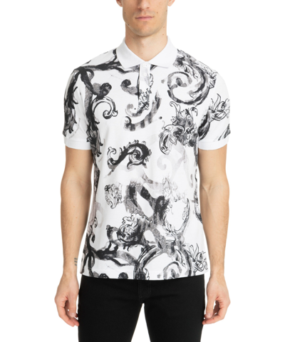 Shop Versace Jeans Couture Watercolour Couture Polo Shirt In White