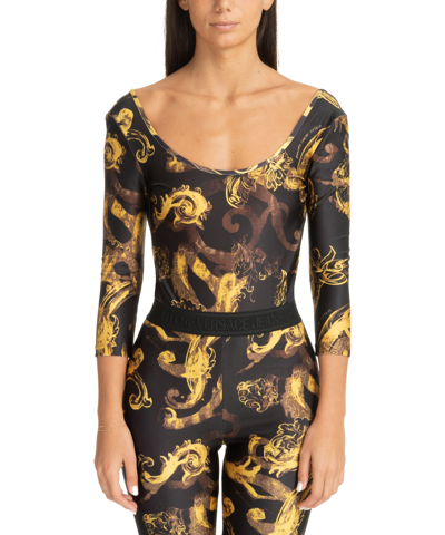 Shop Versace Jeans Couture Watercolour Couture Bodysuit In Black