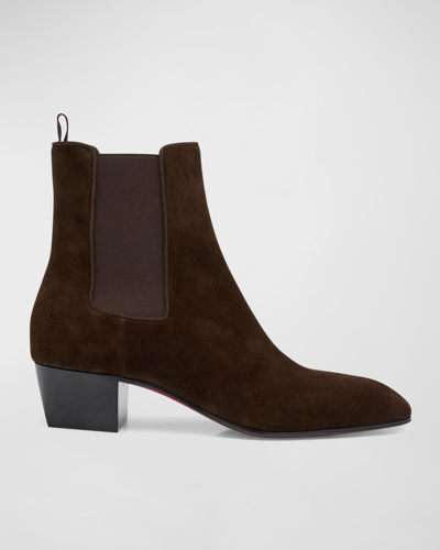Shop Christian Louboutin Men's Rosalio Leather Red-sole Chelsea Boots In Cosme