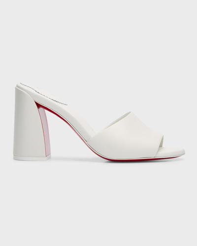 Shop Christian Louboutin Jane Leather Red Sole Mule Sandals In Bianco