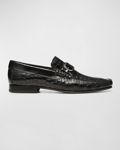 Shop Donald Pliner Men's Dacio Croc-effect Leather Loafers In Black