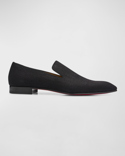 Shop Christian Louboutin Men's Dandelion Laine Denim Red-sole Loafers In Black