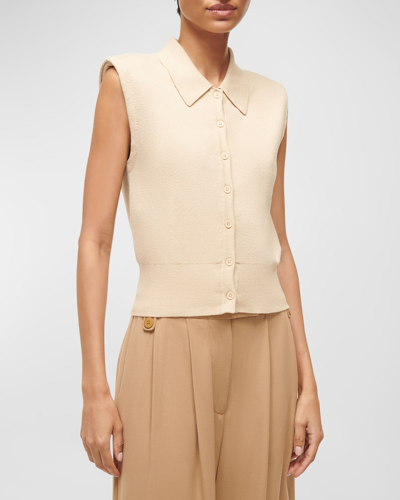 Shop Staud Nola Cotton And Cashmere Sleeveless Sweater In Camel