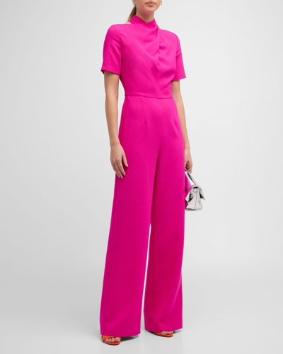 Shop Black Halo Mercer Mock-neck Cutout Crepe Jumpsuit In Vibrant Pink