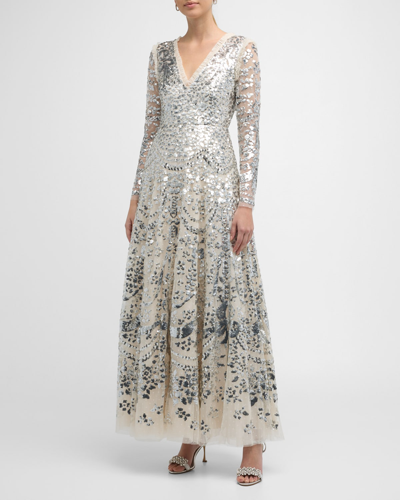 Shop Needle & Thread Chandelier A-line Sequin Tulle Gown In White