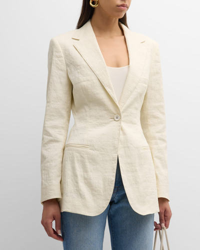 Shop Brandon Maxwell The Jemma Linen-blend Blazer Jacket In Greige