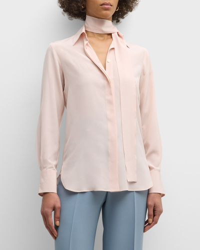 Shop Kiton Neck-scarf Silk Collared Blouse In Lt Pink
