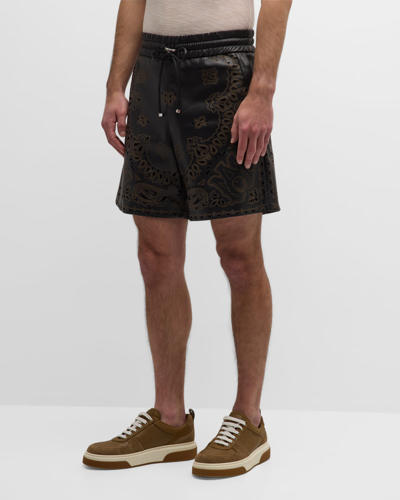 Shop Amiri Men's Leather Laser-cut Bandana Shorts In Black