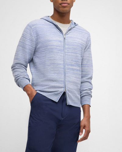 Shop Peter Millar Men's Ravello Melange Hooded Full-zip Sweater In Blue Frost